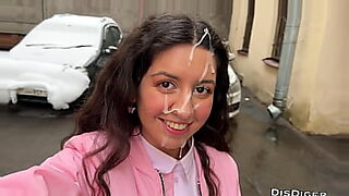 horny asian teen with a costume on the road